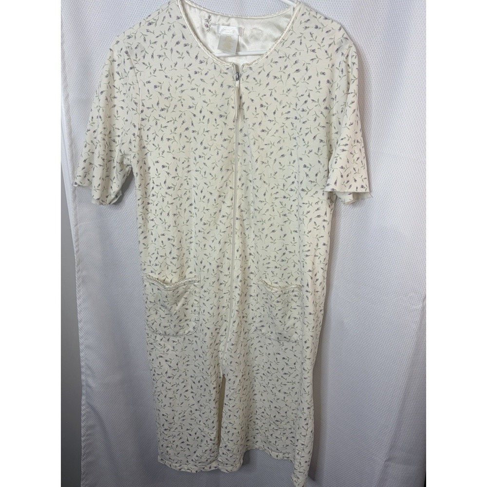 Cottagecore Secret Treasures Womens M Fresh Ivory Floral Zip Front House Robe